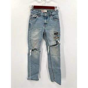 LEVI'S Girl's 502 Blue Regular Taper Distressed Shabby Jeans Size 12